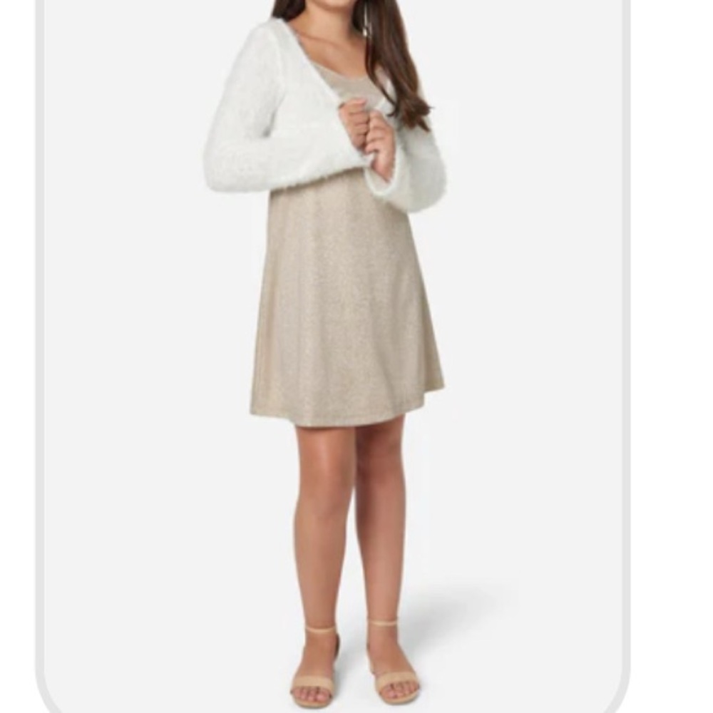 Justice Gold girls Dress with White Cardigan